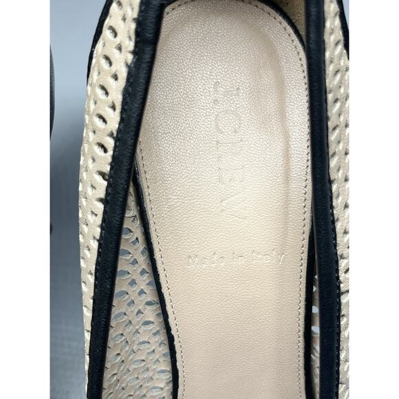 J Crew Leather Heels Womens 10 Perforated Cut Out Beige Black Stiletto Cap Toe - Picture 9 of 12